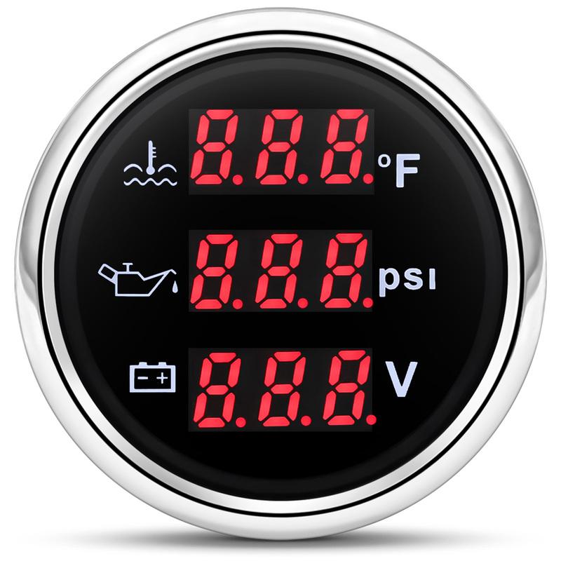 Red LED Digital Water Temperature+Oil Pressure+Voltmeter 3IN1 Multifunctional 52mm Gauge Alarm Waterproof Auto Car Boat