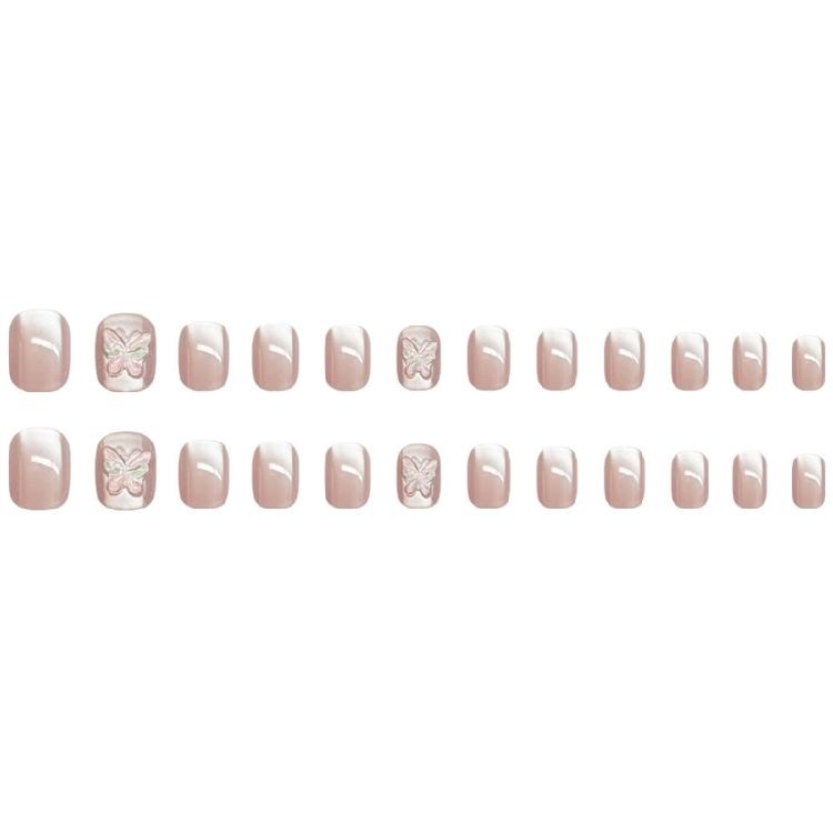 24x Glossy Full Cover False Nail 3D Butterfly Press On Nail Cats Eye Stick on Nail Elegant Acrylic Nail