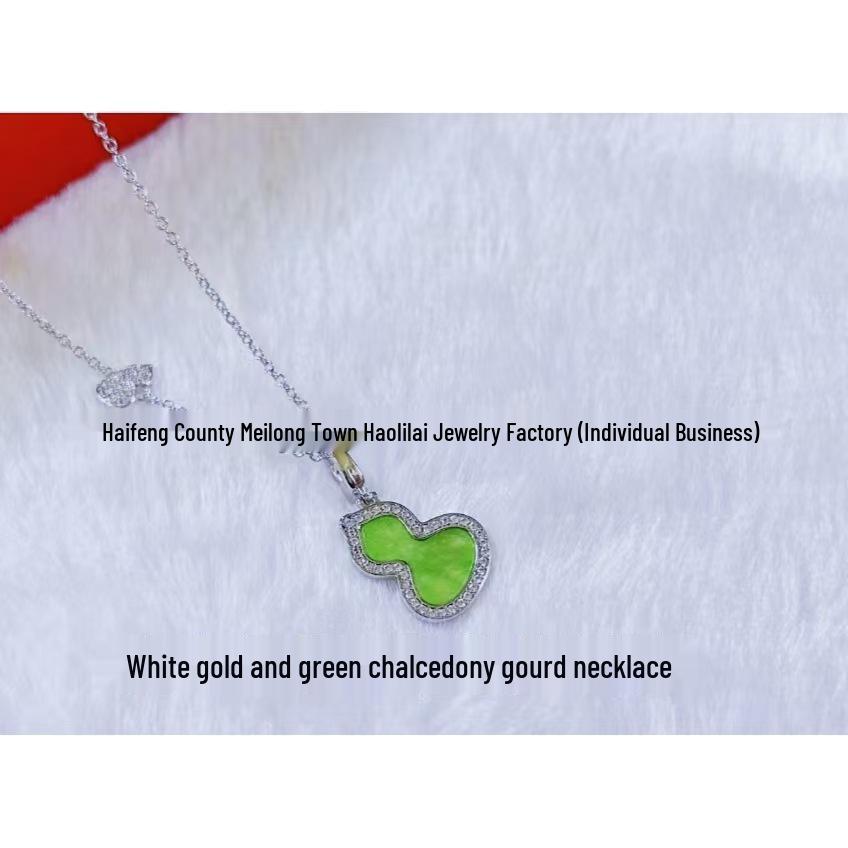 18K Gold Plated Linjia Gourd Necklace with Red Agate & White Mother-of-Pearl Pendant for Women