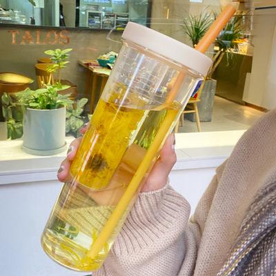 700 ml Strohhalmbecher mit faltbarem Strohhalm, eingebautem Filter, Teebehälter, leicht zu reinigen, vielseitiger Trinkhalmbecher
