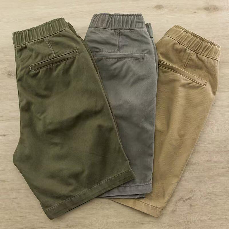 American Retro Khaki Cargo Shorts - Mid-Length, Elastic Waist, Casual Drawstring, Trendy Men's Summer Pants
