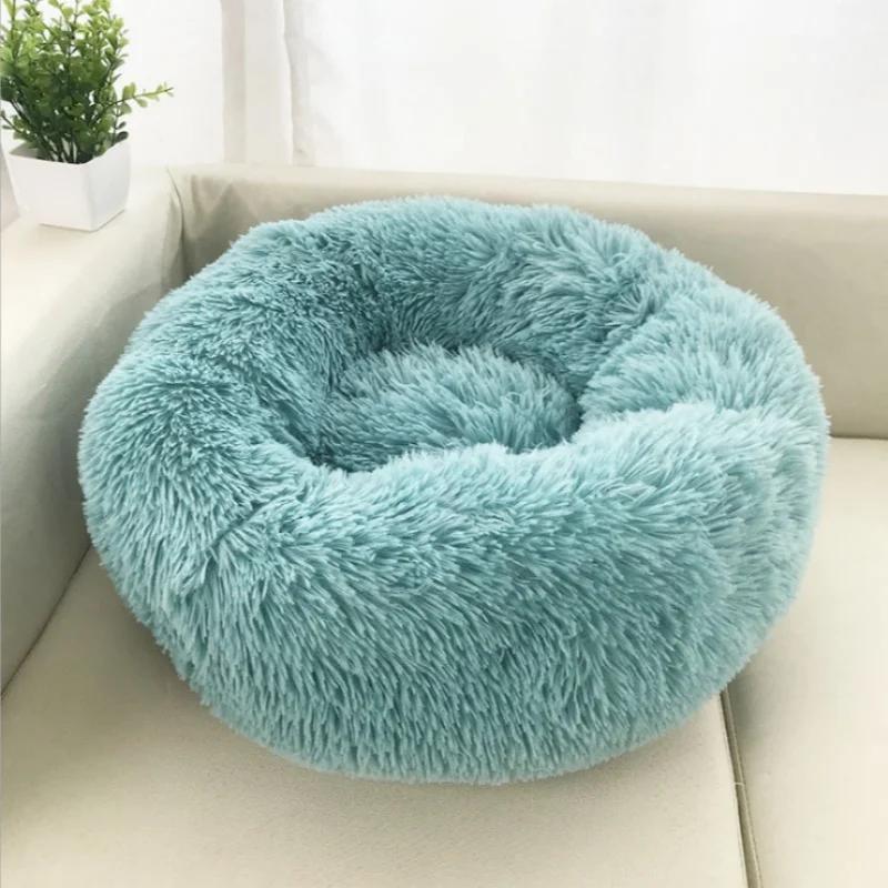 40-100cm Round Cat Bed Pet Bed Kennel Non-Slip Winter Warm Dog Kennel Sleeping Long Plush Soft Puppy Cushion Mat Cat Supplies