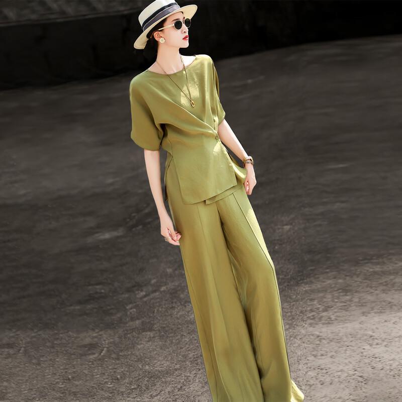 Women's Luxury Acetate Slit Top & Wide-Leg Pants Set