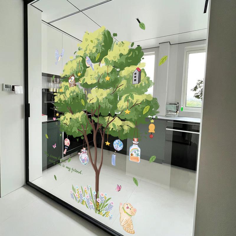 Simple and Cute Wall Stickers for Children's Room Decoration Bedroom Self-adhesive Warm Creative Green Plant Stickers Can Be Removed