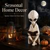 Alien Resin Ornaments Sitting Skeleton Statue, Retro Book Sci-Fi Dark Halloween Ornament, Cross-legged Statues Durable Synthetic Figurine for