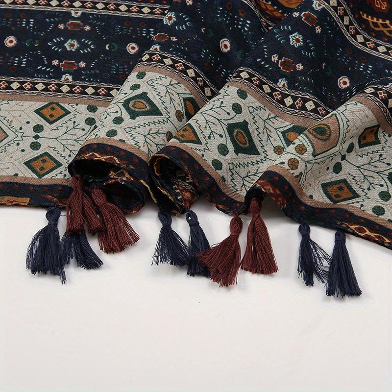 Women's Elegant Scarf - Bohemian Style, Polyester Tassel Trim Shawl for Going Out, Autumn/Winter Season | Sun Protection | Warm Travel Shoulder Cover