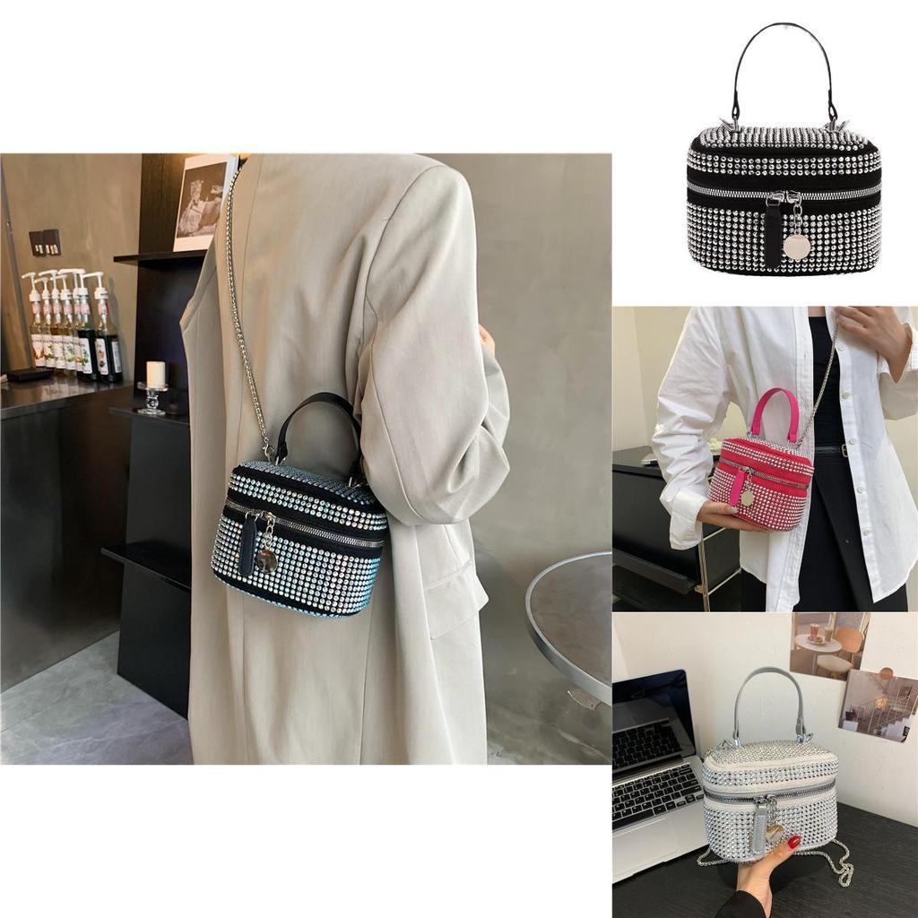 Chic Minimalist Handbag For Women Stylish Fall Bucket Bag With Chain Strap In Black Gray Silver