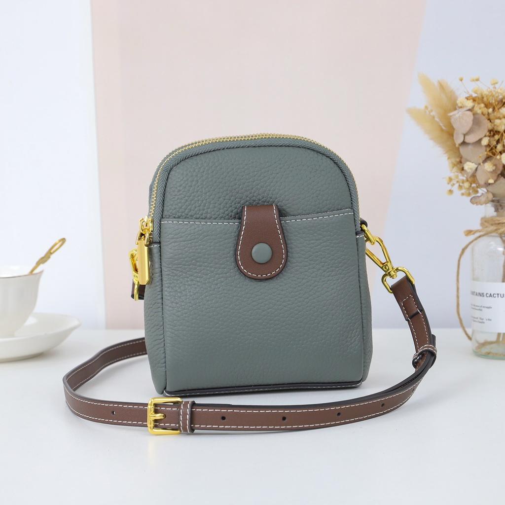 Niche First-Layer Cowhide Mobile Phone Bag Women'S Messenger Bag Genuine Leather Women'S Bag Multi-Functional Change Bag