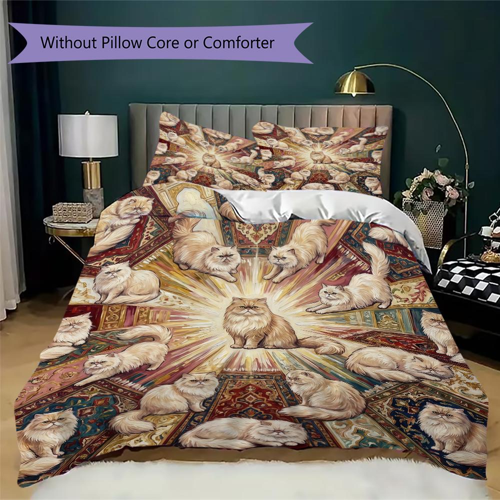 Vibrant Mandala Cats Pattern Bedding uilt Set uilt Cover Pillowcase Home Decoration Birthday Gift (1 * duvet cover + 2 * pillowcase without core)