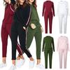 Women's 2 Pcs/set Tracksuits Comfy Striped Loungewear With O-neck And Drawstring