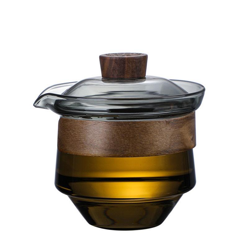 New High Boron Silicon Glass Gaiwan Cup Cover Wooden Heat Insulation Chinese Tea Bowl Tureen Travel Teaware Sets 200ML