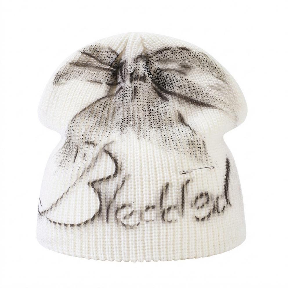 

Cute Multicolor Knitted Wool Hat Letter Big Head Circumference Stacked Hat Painting Bowknot Foldable Knit Hat Girl белый