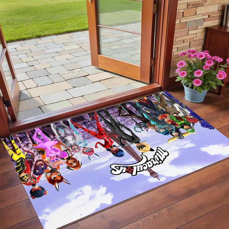 Rutschfester Kristall-Samt-Teppich, Teppich mit Miraculous Ladybug Design für Innenbereich Wohnzimmer Schlafzimmer Heimdekoration