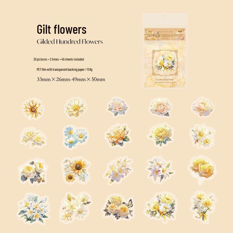 Flower Fantasy Illustration PET Sticker Pack: 40 Decorative Sheets for Journals & Collages