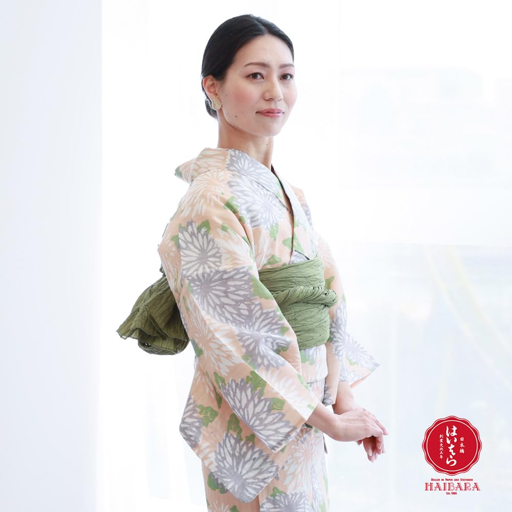Kyoto Kimono Yuzen Yukata from Made In Cotton Small Chrysanthemum Women's (Single Item) Nihonbashi/Haibara, Japan, High-Quality Kimono, (Coral Green)
