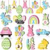Easter Wooden Ornaments Fashion Happy Bunny Easter Eggs Dwarf Bunny Wooden Pendant