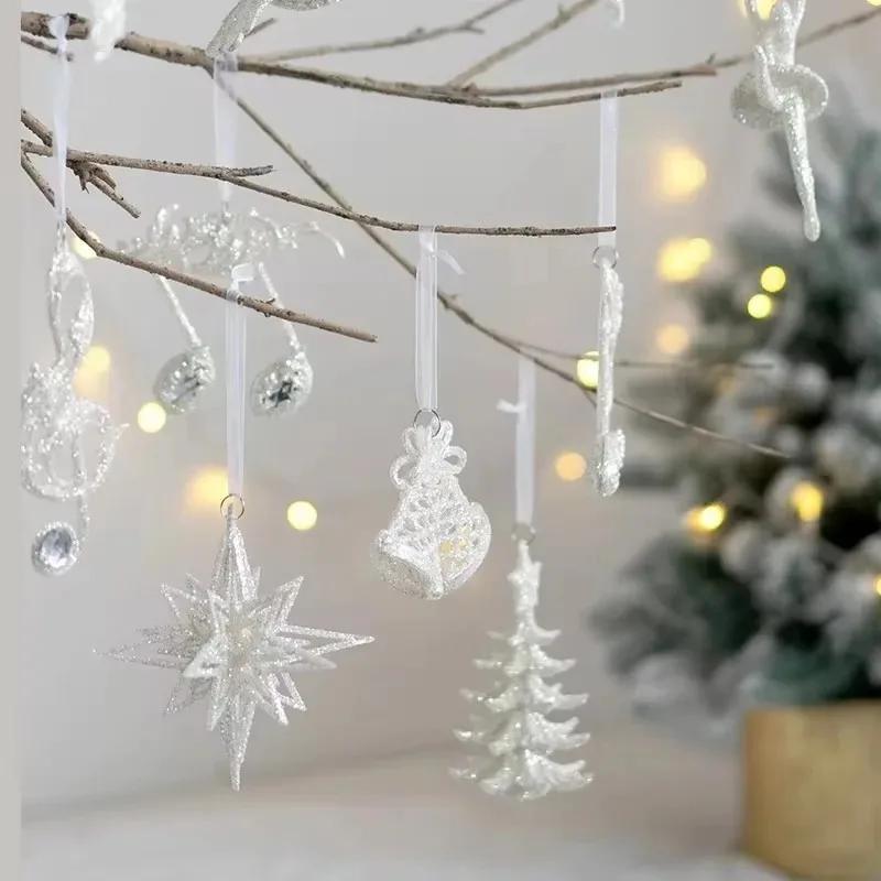 Christmas White Pendant Christmas Tree Ornaments Star Elk Xmas Hanging Pendants for Home Room Party Decor New Year Gift Accessor