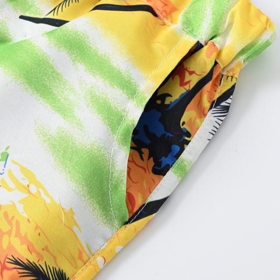 Ensemble Tenue Hawaïenne pour Petit Garçon Chemise à Manches Courtes et Short Motifs Feuilles de Palmier Coucher de Soleil Enfants Bord de Mer Style Noix de Coco Costume Respirant Décontracté Vêtements d'Été pour le Quotidien