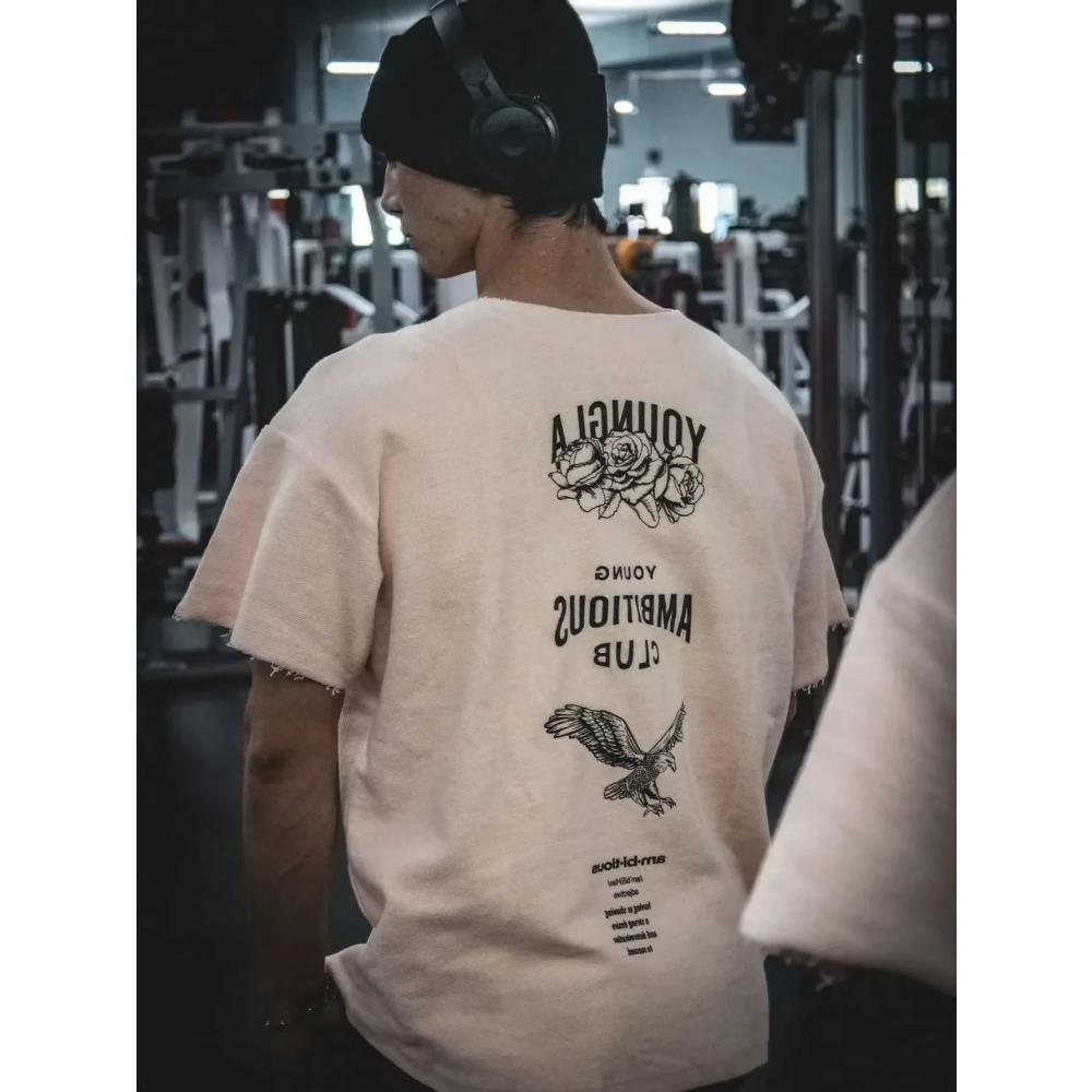 2024 Tričko Retro Sportovní Krátký Rukáv 2024 Pánské Gym Fitness Volné Tričko Oversized Pánské Bavlněné Oblečení Trička Streetwear