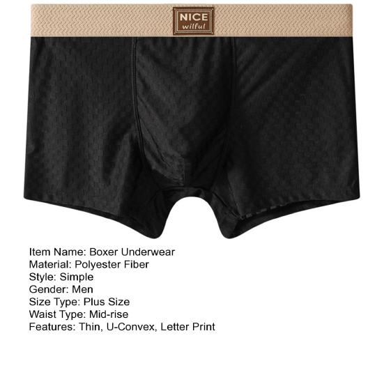 Men Boxer Underwear Elastic Mid-Waist Design Breathable Comfortable Shorts Briefs Letter Print U-Convex Panties