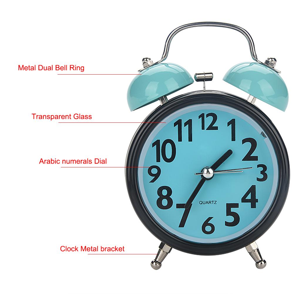 Double Bell Ultra Silent Mechanical Alarm Clock Quartz Movement Desk Table Night Watch(Blue)