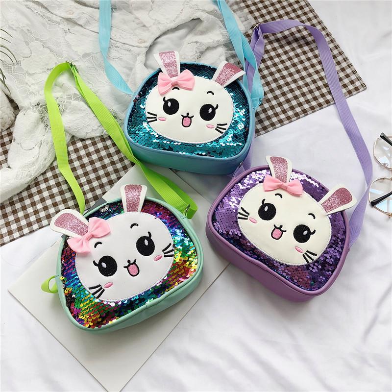 Fashionable Cute Kids Crossbody Bag With Sparkling Sequin Bunny Design