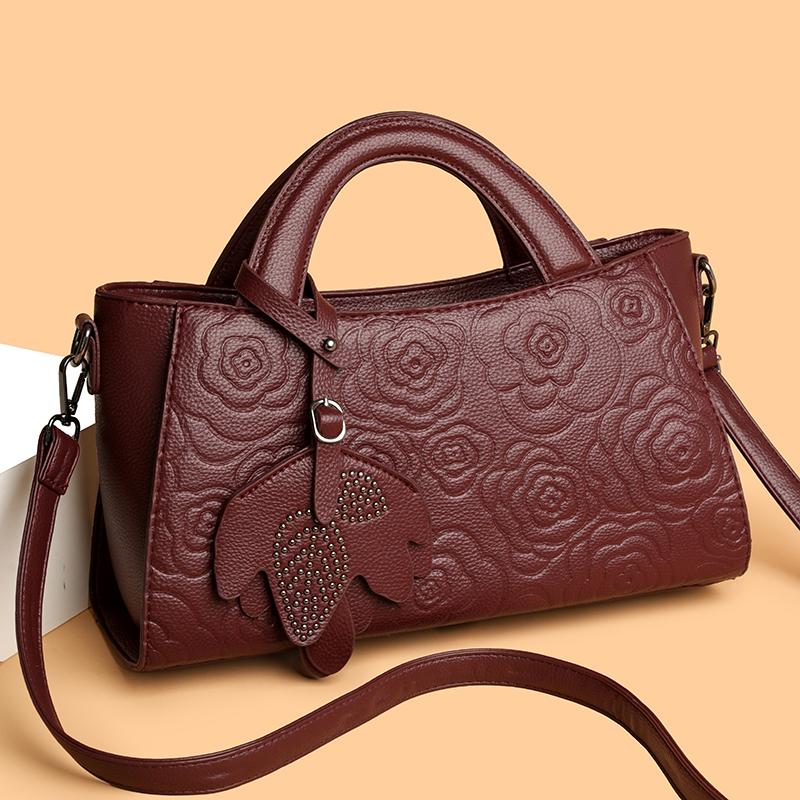 Elegant Embossed Flower Design Faux Leather Tote Bag with Adjustable Shoulder Strap
