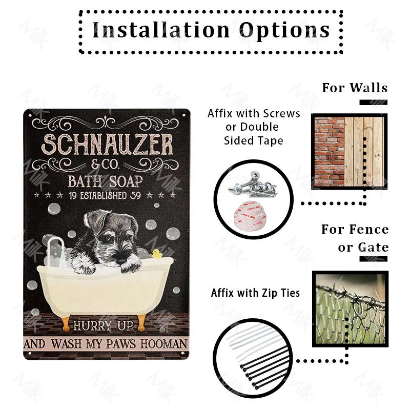 Funny Pet Schnauzer Dog Shop Art Metal Tin Sign Wall Poster Iron Painting for Bathroom Toilet Laundry Street Sweet Home Decor