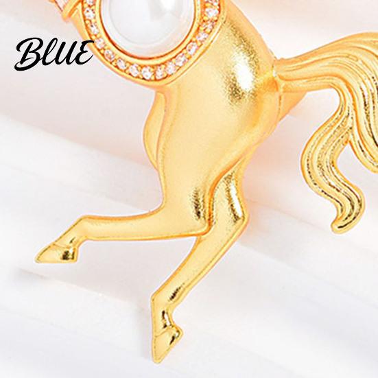 Gold Horse Brooch Faux Pearl Lapel Pin Chinese Zodiac