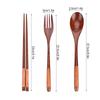 Wooden Chopsticks Spoon Fork Tableware Dinnerware 3pcs Set (with black thread)