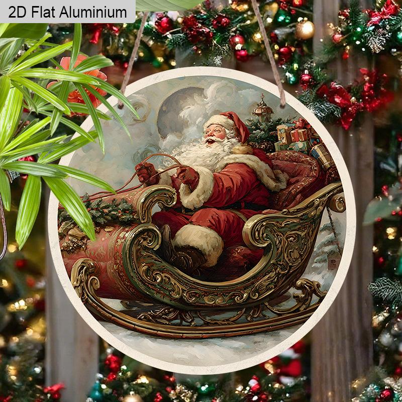 2D Flat Rustic Aluminium Christmas Sign - Navidad Figurine Ornaments with Santa Claus Pattern - Ideal for Front Door, Wall, Porch, Fence Decor