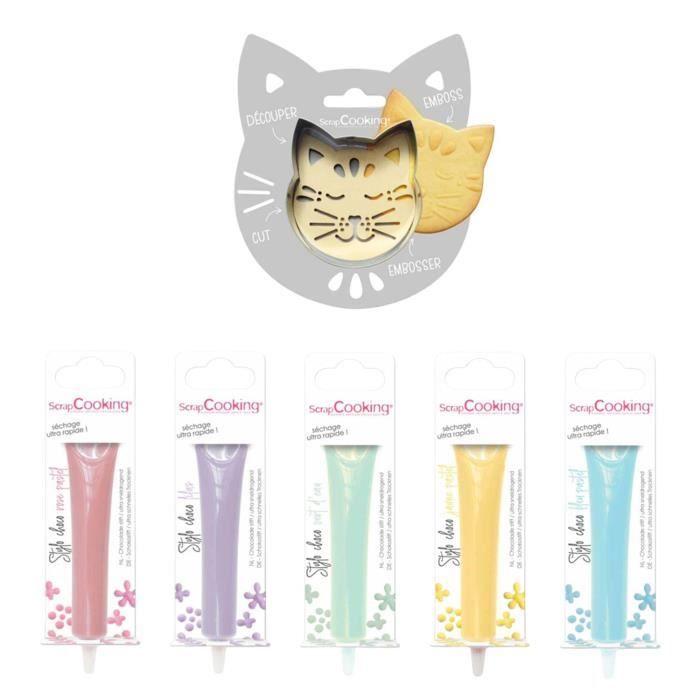 Kit de pâtisserie - Non spécifié - Découpoir Chat - 5 stylos chocolat pastel - Réutilisable - Facile à nettoyer