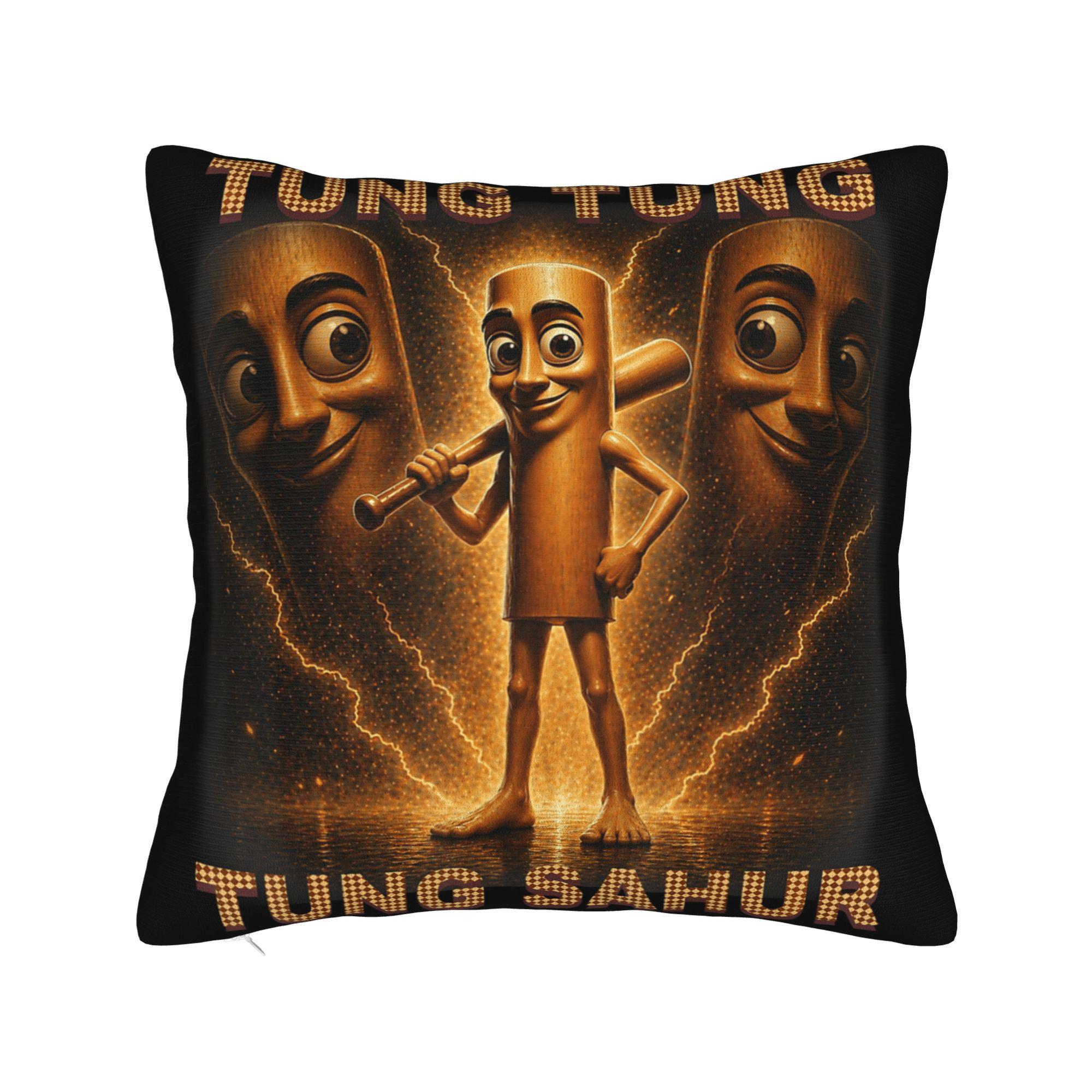 Tung Tung Tung Sahur is Calling Funny Italian Brainrot Pillow Cover Kawaii Pillow Case For Couch Sofa Bedroom Custom Pillowcases 30cmx30cm