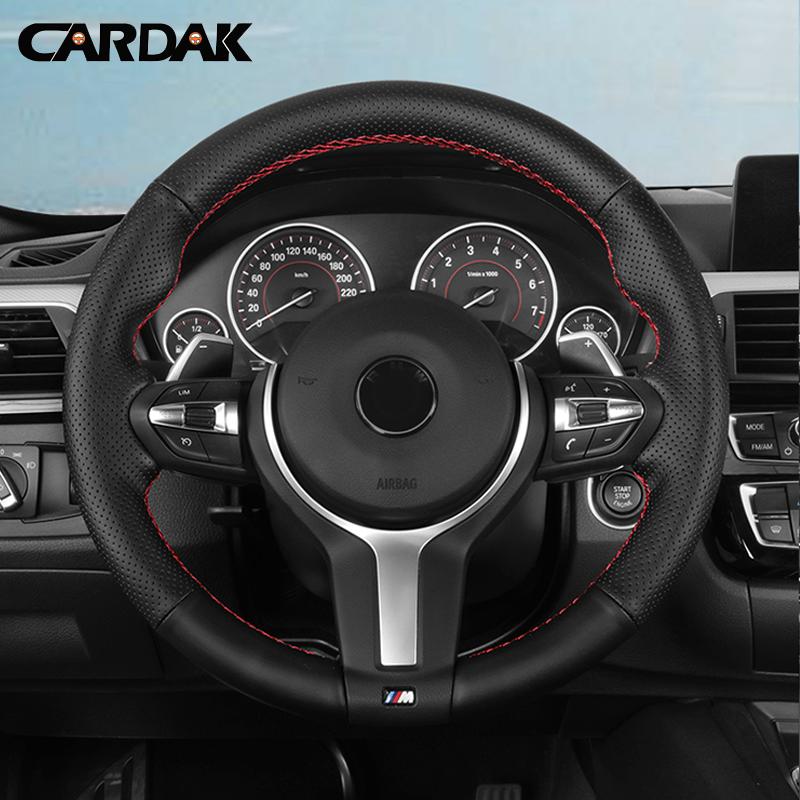CARDAK Black Artificial leather Steering Wheel Cover for BMW F87 M2 F80 M3 F82 M4 M5 F12 F13 M6 F85 X5 M F86 X6 F33 F30 M Sport