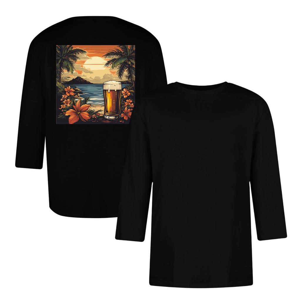 Herren lässiges und modisches bedrucktes Kragen Dreiviertelarm Top T-Shirt