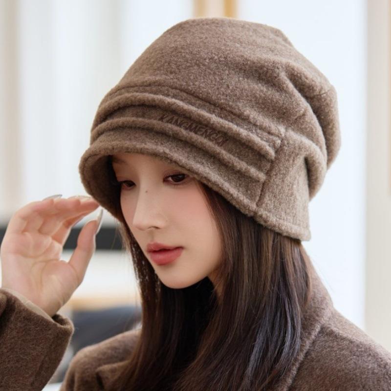 Hat Women's big head circumference stacking hat New autumn and winter warm headhat Thickened foreign style hat