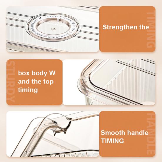 Refrigerator Storage Box with Handle Easy Pull Out Organizer Dry Wet Separation Date Timer Freshness Preservation Container