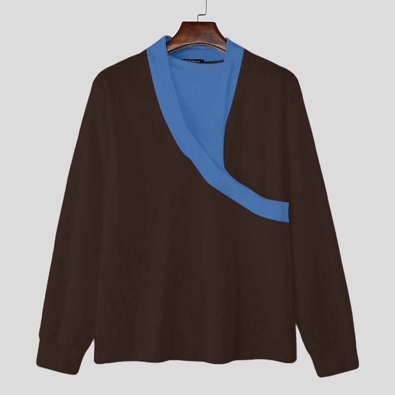 

INCERUN Чоловічі однотонні трикотажні светри з довгими рукавами зі швами спереду на хрест 5XL чорний