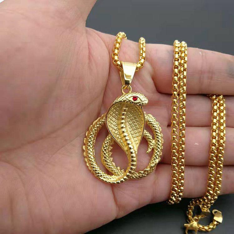 Gold Color Cobra Pendant Necklace 316L Stainless Steel Women Men Jewelry Animal Snake Viper Cobra Pendant Short Chain Collar