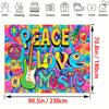 Retro Hippie Peace Sign & Guitar Tapestry, Vibrant Psychedelic Wall Art for Home & Party