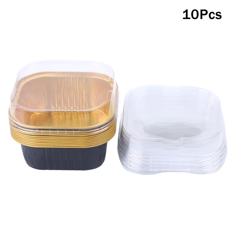 10Set Aluminum Foil Cake Container 325ml Cake Pans Liners With Lids Heat-Resistant Foil Baking Cups Cake Pan Outdoor Tableware