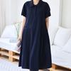 New Arrivals Open Run Women Nylon Big Size Collar Short Sleeve Pleated Longdress