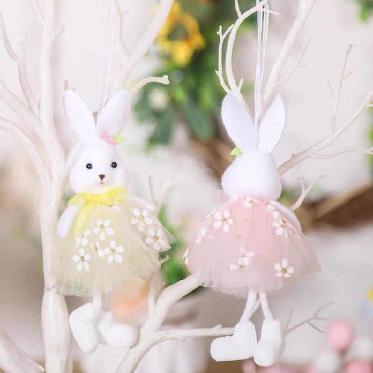 4Pcs Holiday Rabbit Ornaments with Dress Finish for Decorating Holiday Tables Garden and More