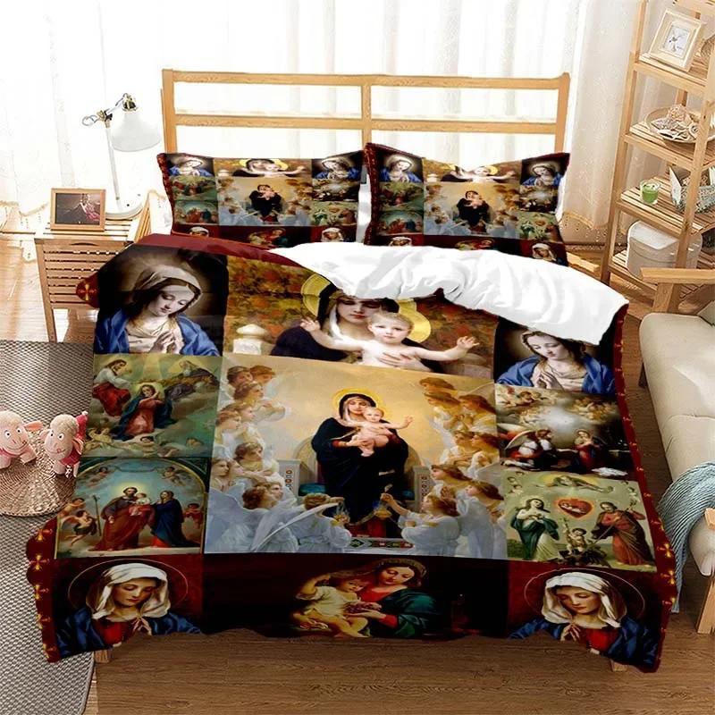 Virgin Mary Jesus Comfortable Duvet Quilt Cover Pillowcase Bedding Set Children Bedroom Decoration Home Textile