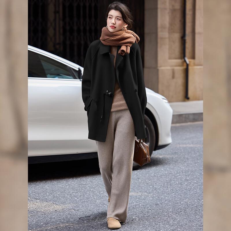 Damski dwustronny płaszcz Bailuyu z 100% wełny, średniej długości, z klapami