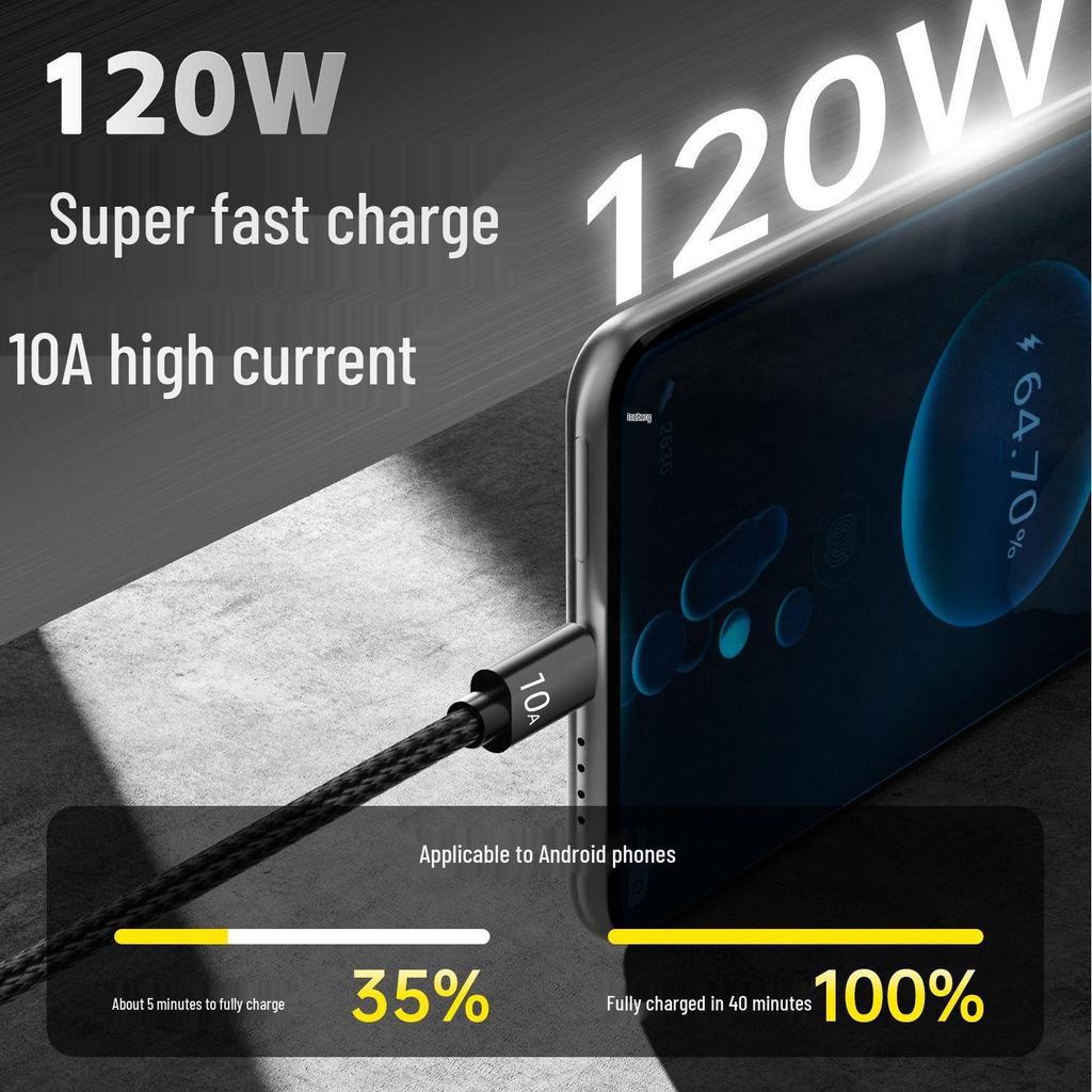 120W Braided Super Fast 10A Flash Charge Type-C Cable for Huawei Honor