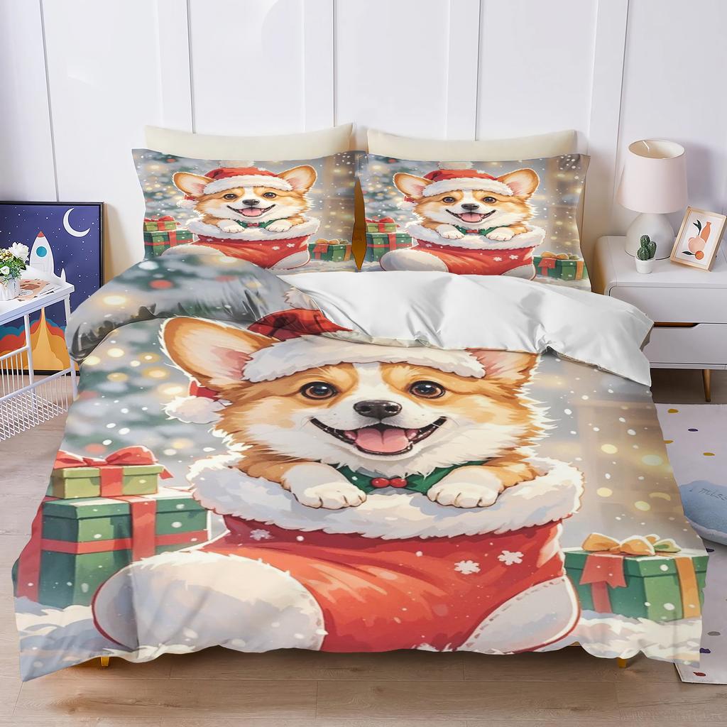 Christmas Gifts Pet dog Bedding Set Duvet Cover 100% Polyester Suitable For Children And Adults 3-Piece Set 1 Quilt Cover