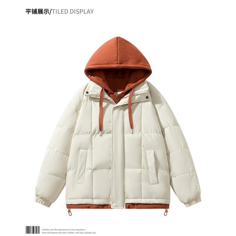 Unisex Winter Hooded Cotton Puffer Jacket Waterproof Loose Fit Warm Outerwear Men Women