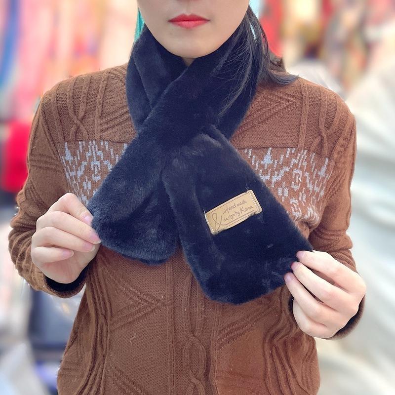 Autumn and winter new imitation rabbit fur scarf women's versatile thickened warm solid color plush Rex rabbit fur scarf