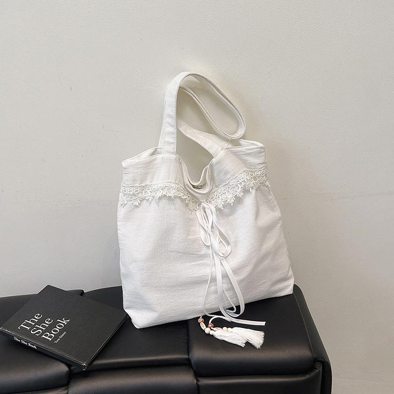 

Новая сумка через плечо большой вместимости, холщовая легкая сумка-тоут, универсальная портативная сумка под мышкой в нежном литературном и художественном стиле для женщин белый